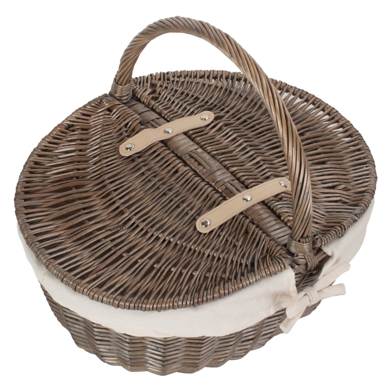 Antique Wash Finish Willow Oval Picnic Basket with White Lining - REGN