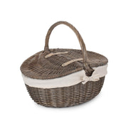 Antique Wash Finish Willow Oval Picnic Basket with White Lining - REGN