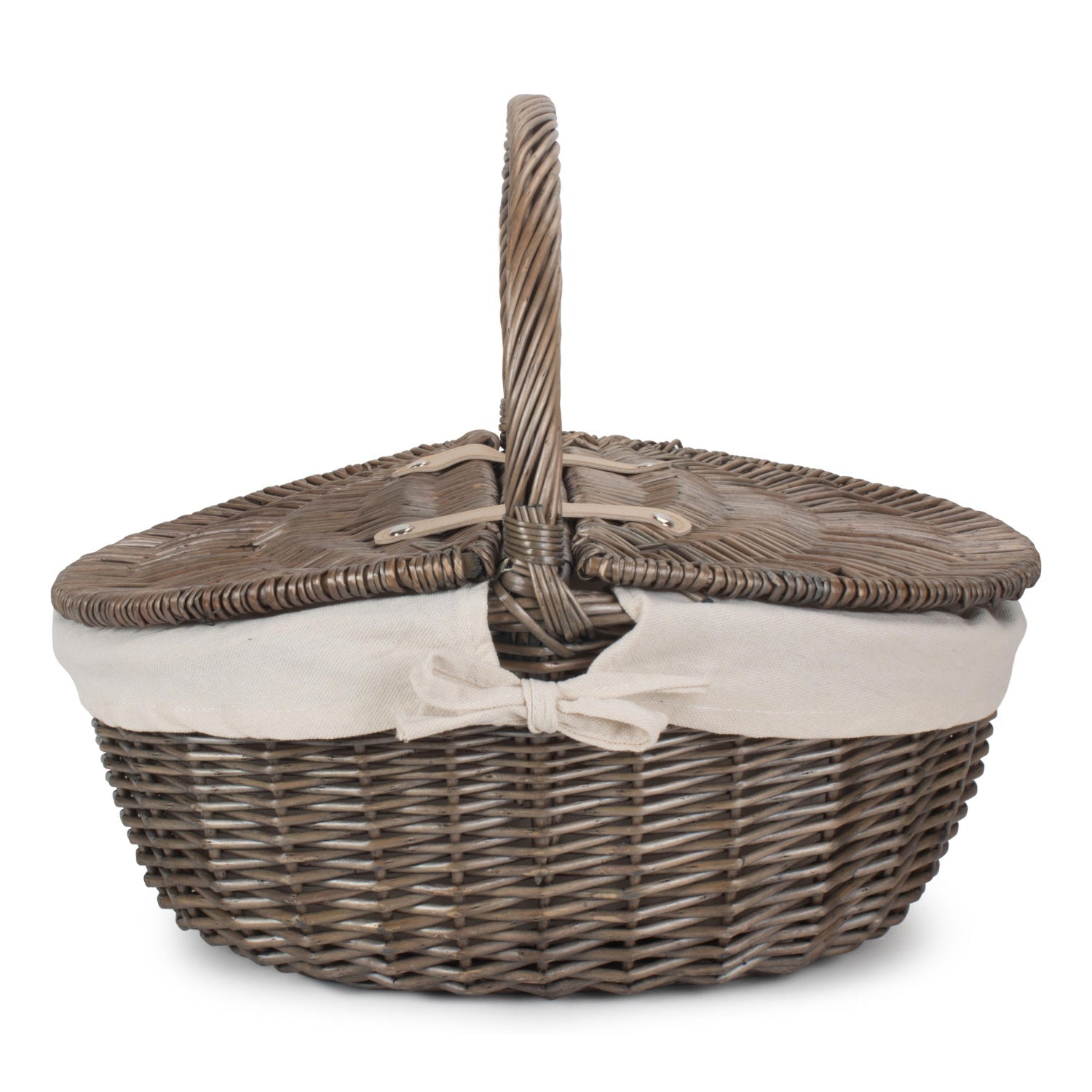 Antique Wash Finish Willow Oval Picnic Basket with White Lining - REGN