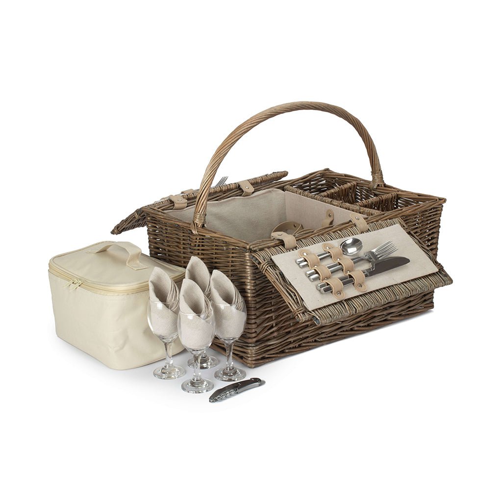 Antique Wash Lidded 4 Person Hamper - REGN