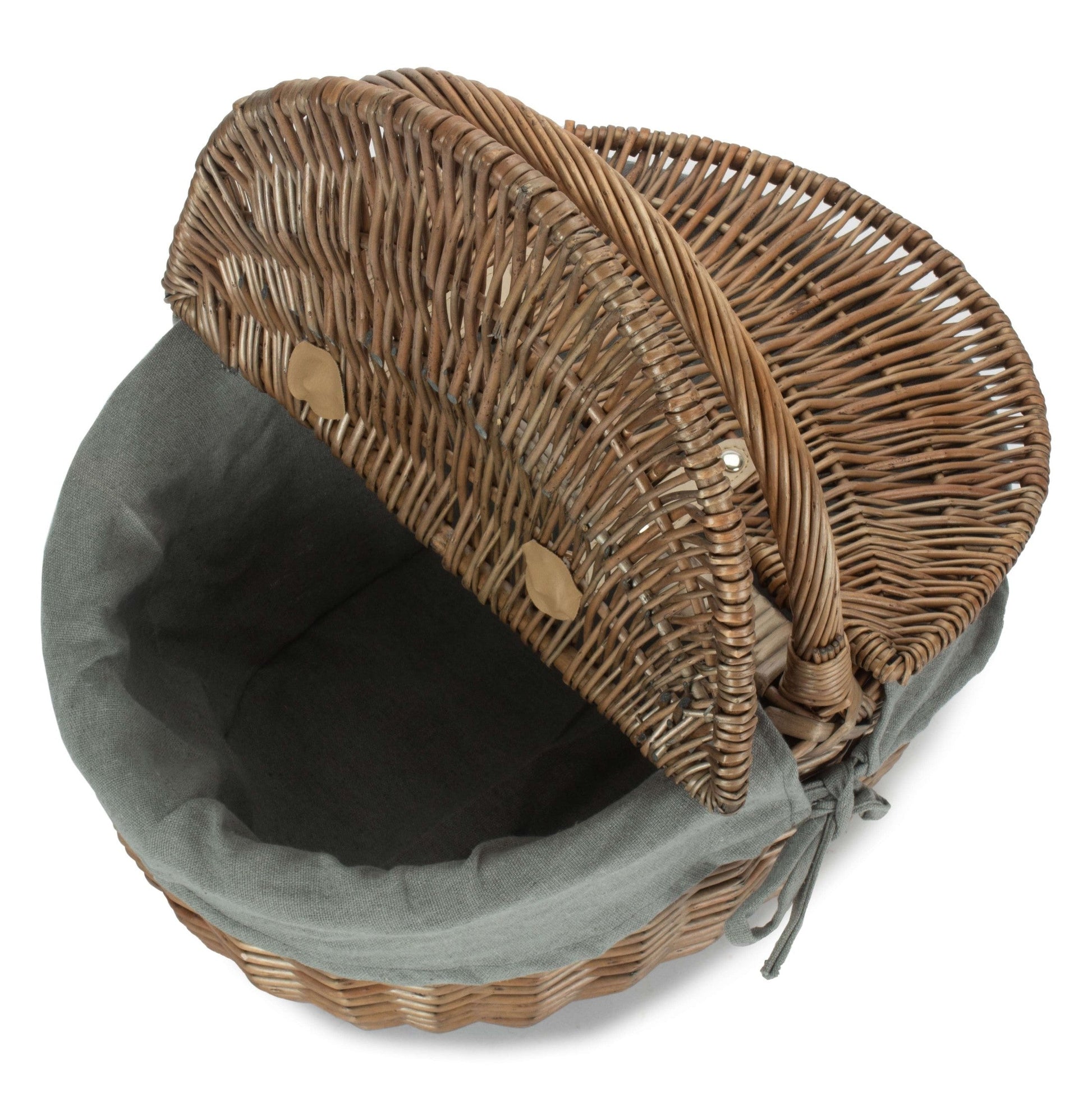 Antique Wash Oval Willow Picnic Basket with Sage Grey Lining - REGN
