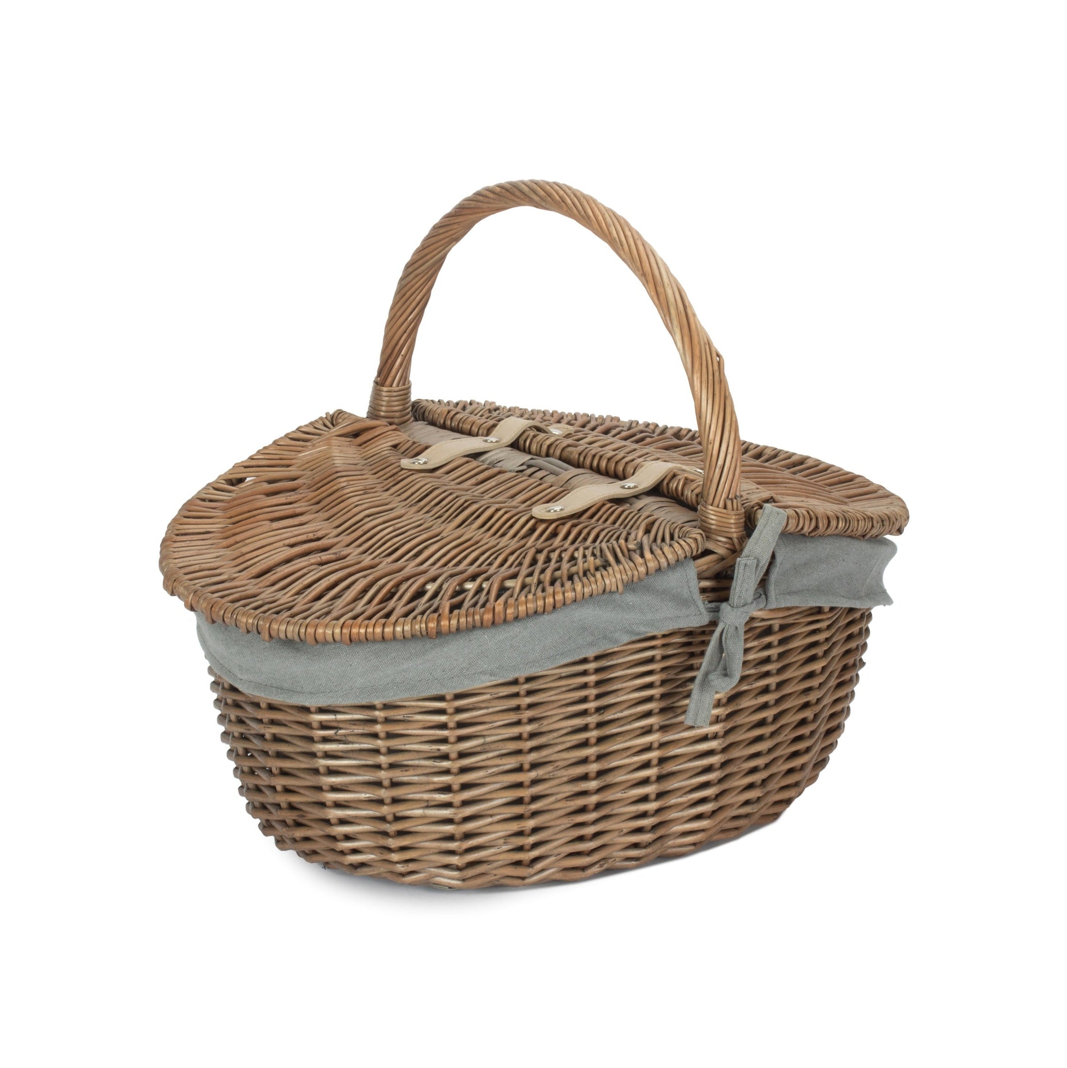 Antique Wash Oval Willow Picnic Basket with Sage Grey Lining - REGN