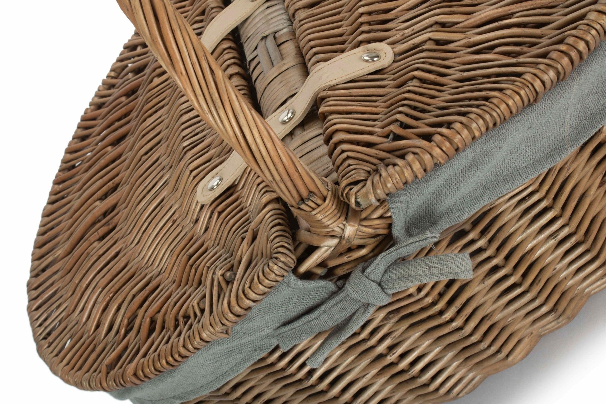 Antique Wash Oval Willow Picnic Basket with Sage Grey Lining - REGN