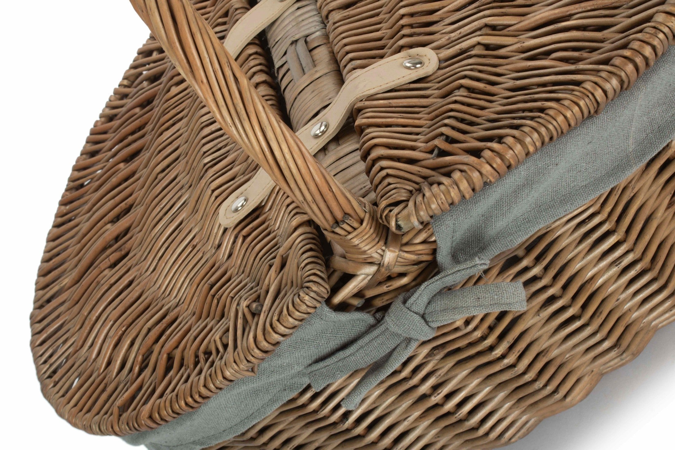 Antique Wash Oval Willow Picnic Basket with Sage Grey Lining - REGN