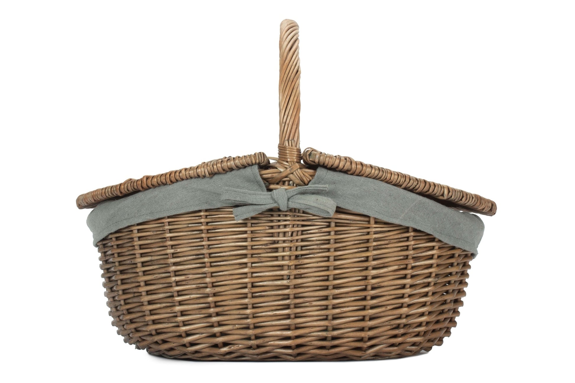 Antique Wash Oval Willow Picnic Basket with Sage Grey Lining - REGN
