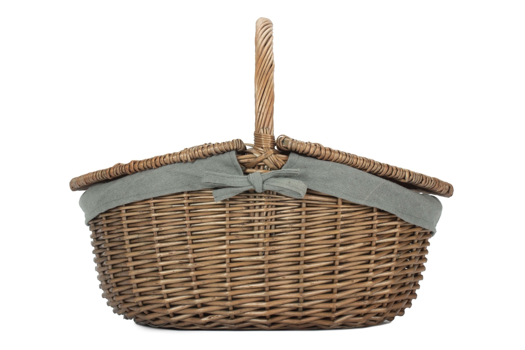 Antique Wash Oval Willow Picnic Basket with Sage Grey Lining - REGN