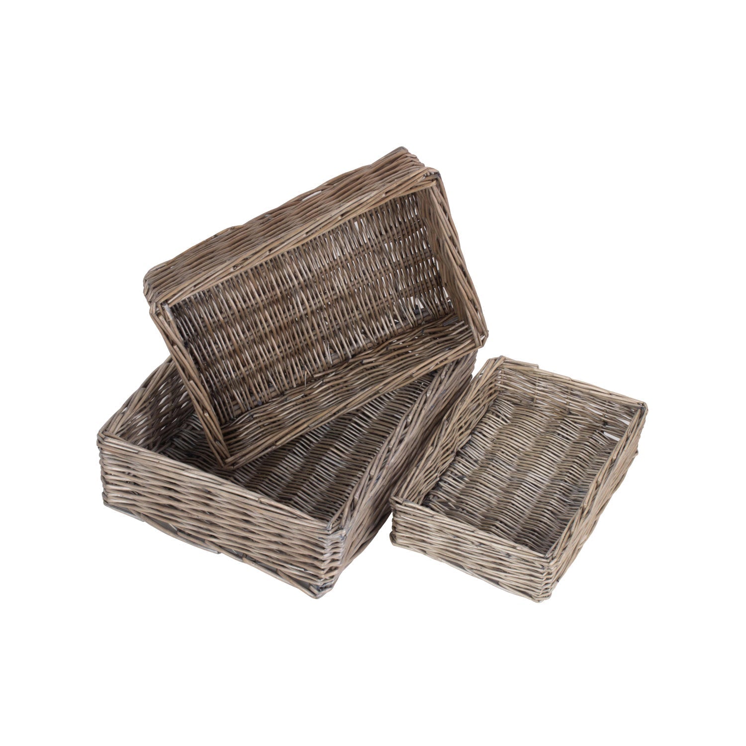 Antique Wash Rectangular Straight Sided Tray Basket Set 3 - REGN