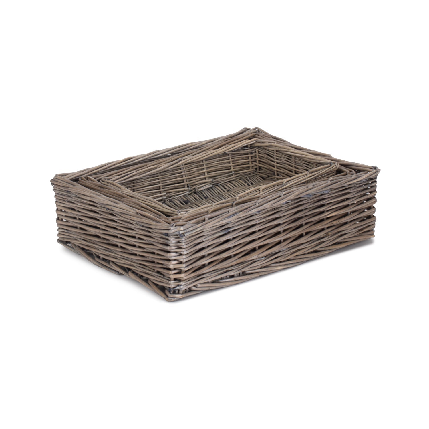 Antique Wash Rectangular Straight Sided Tray Basket Set 3 - REGN