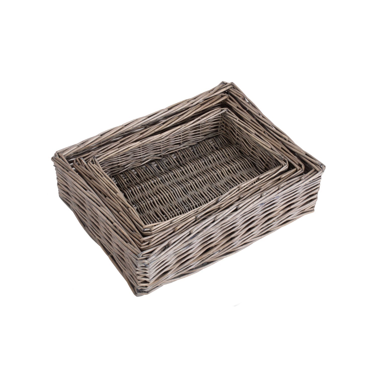 Antique Wash Rectangular Straight Sided Tray Basket Set 3 - REGN