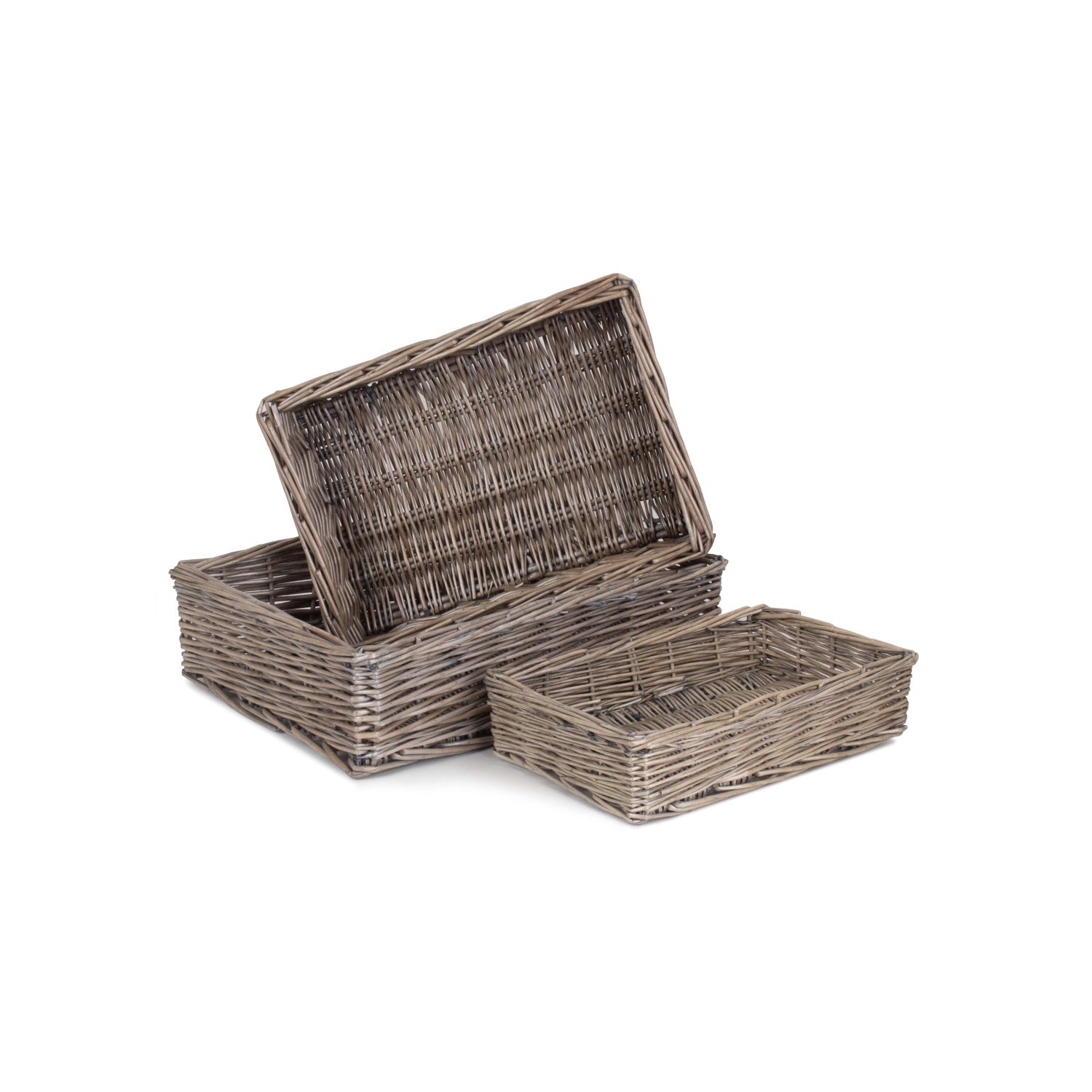 Antique Wash Rectangular Straight Sided Tray Basket Set 3 - REGN