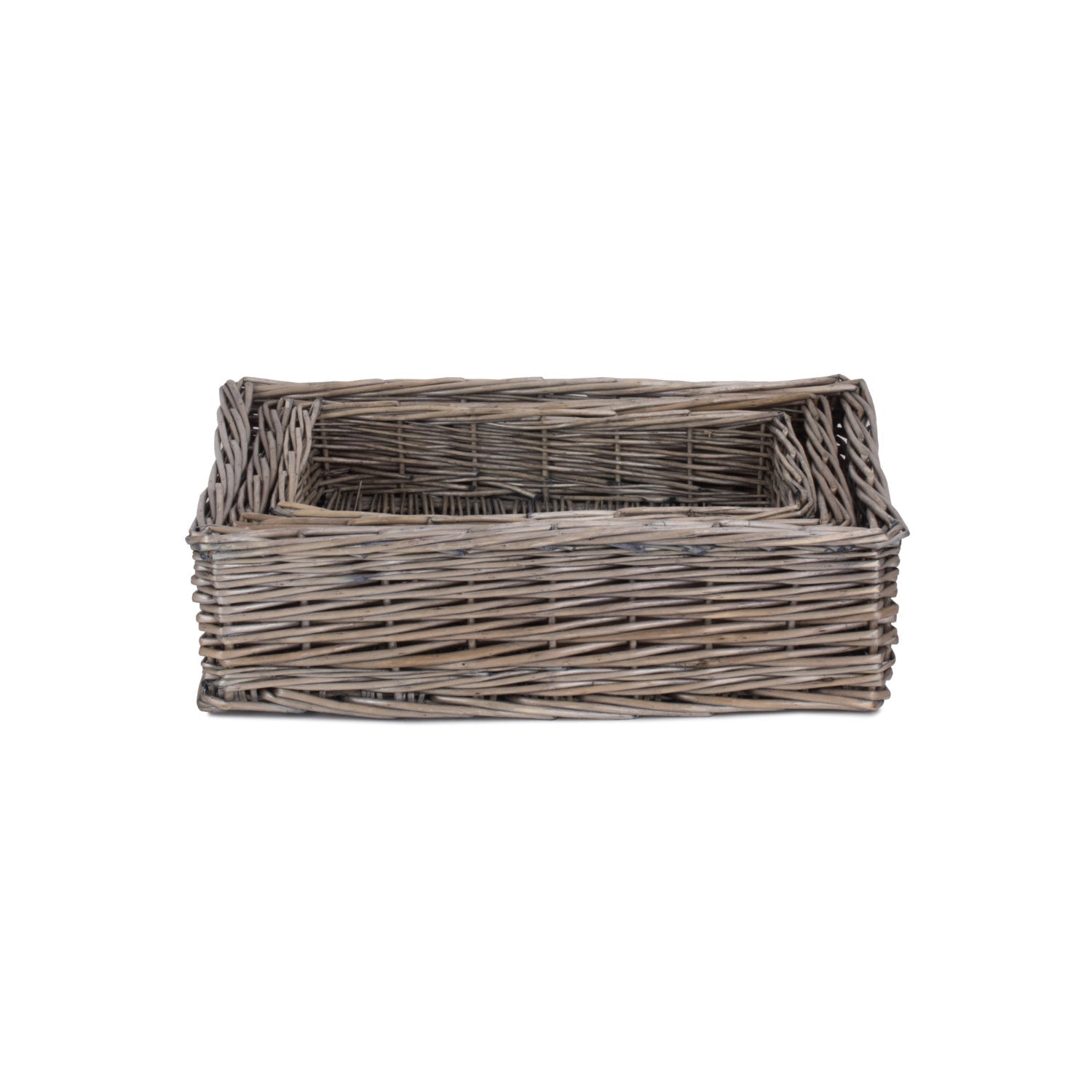 Antique Wash Rectangular Straight Sided Tray Basket Set 3 - REGN