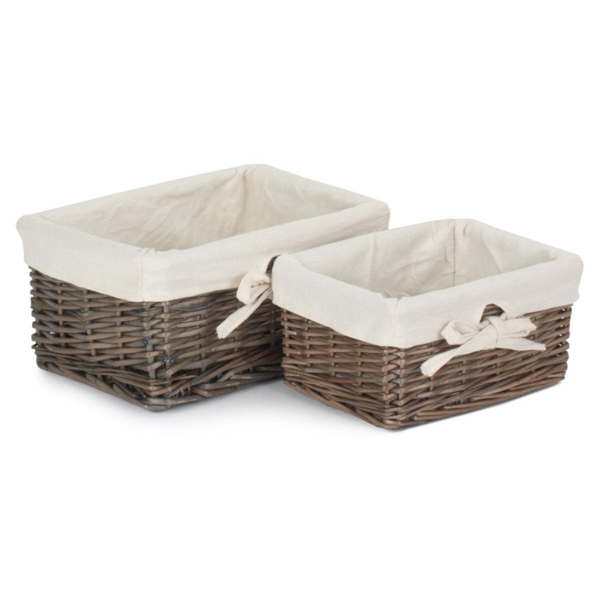 Antique Wash Willow Basket with Lining Set 2 - REGN