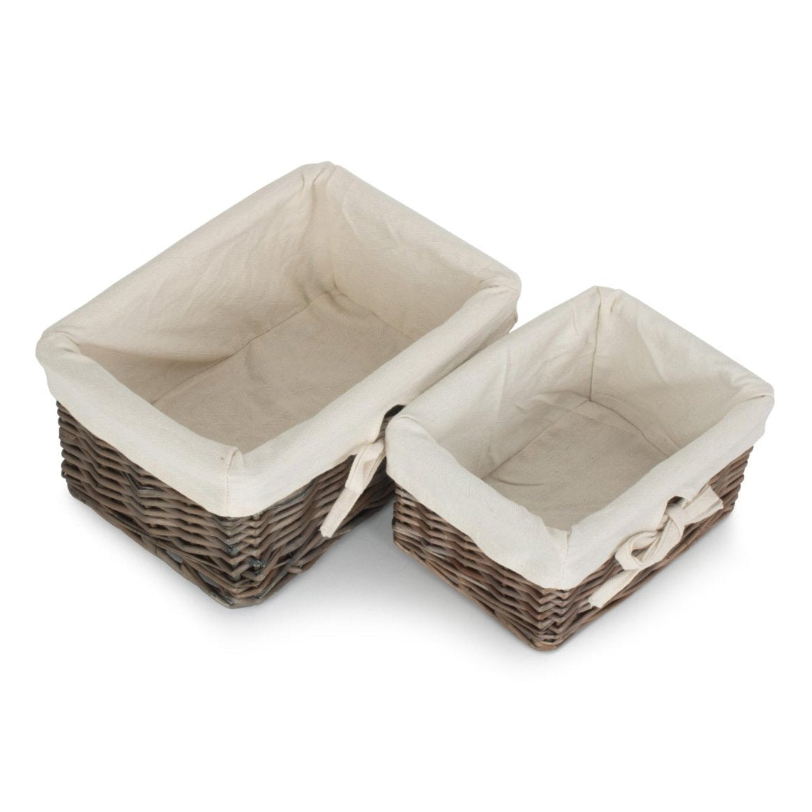 Antique Wash Willow Basket with Lining Set 2 - REGN