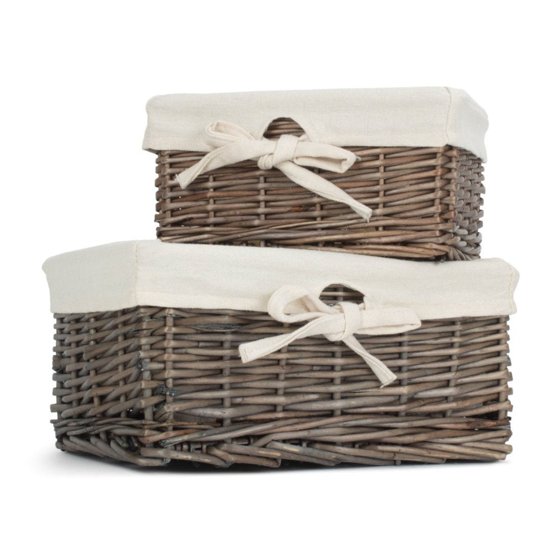 Antique Wash Willow Basket with Lining Set 2 - REGN