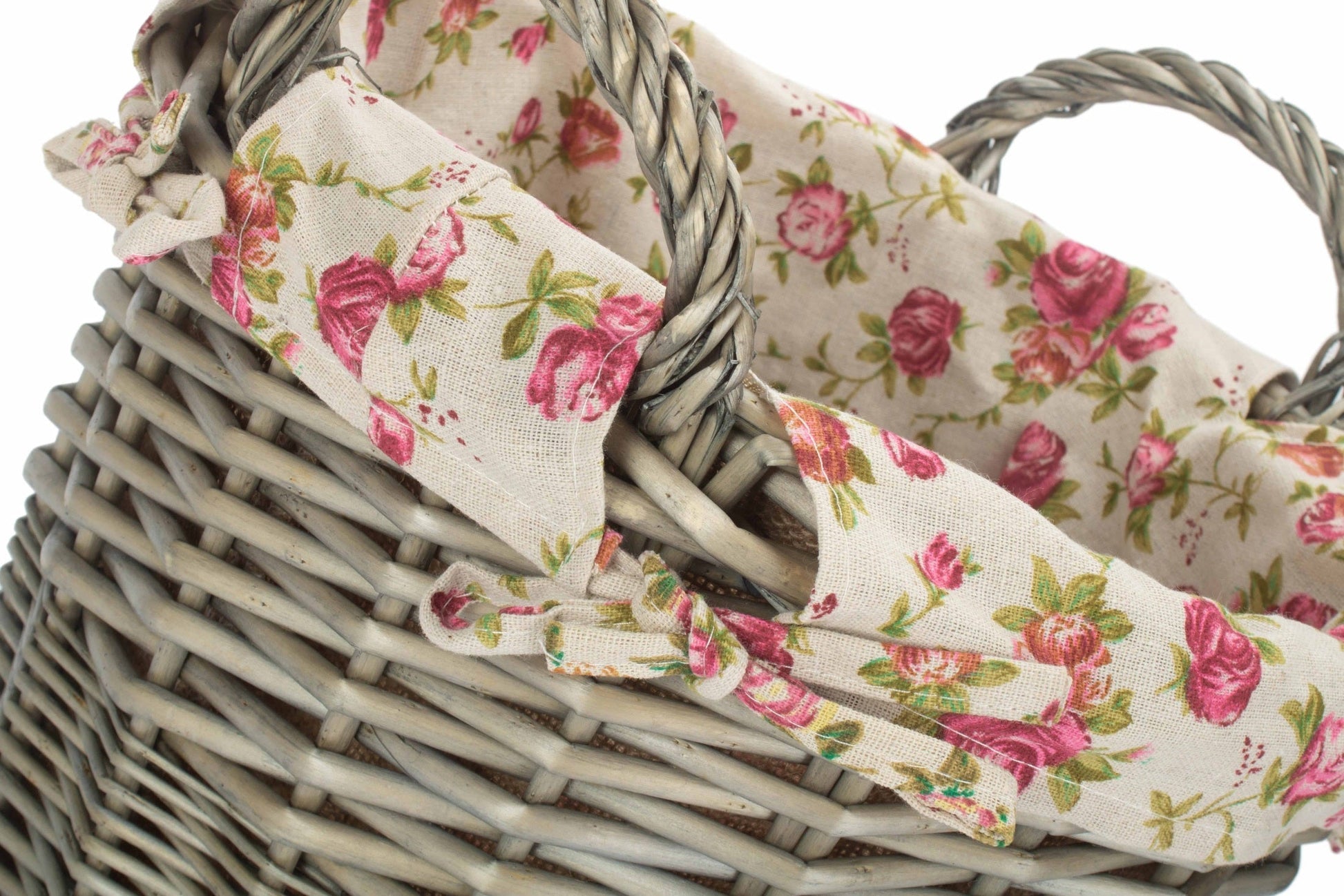 Antique Wash Willow Craft Basket with Garden Rose Lining - REGN