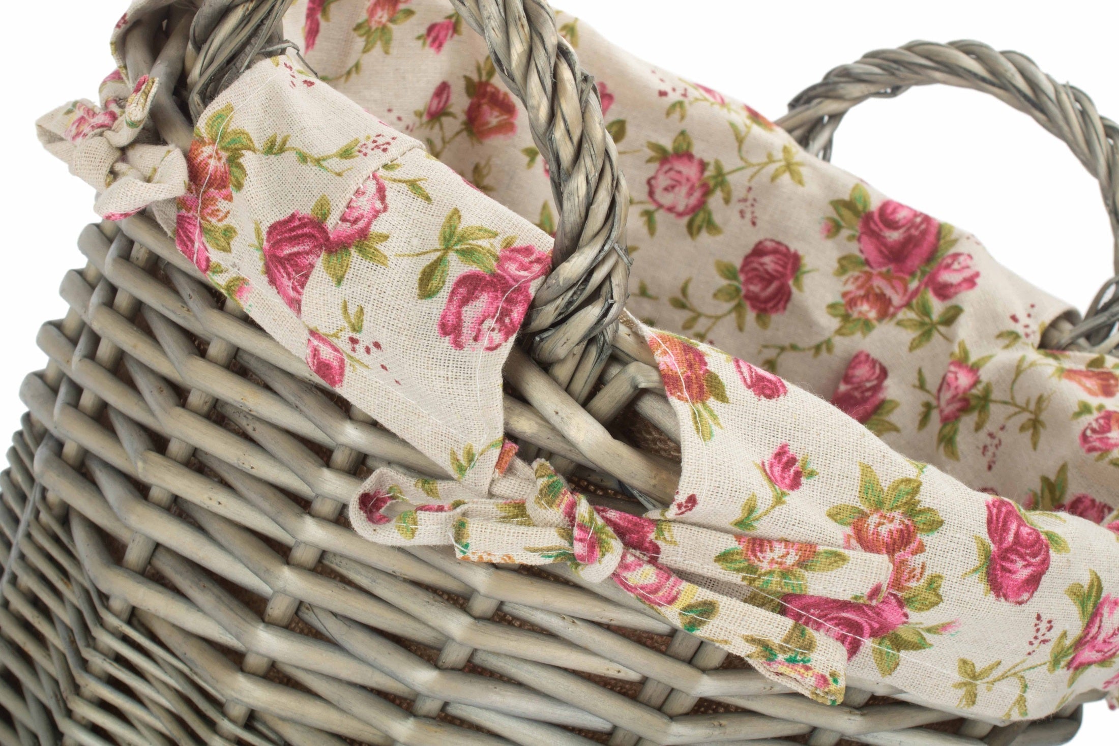 Antique Wash Willow Craft Basket with Garden Rose Lining - REGN
