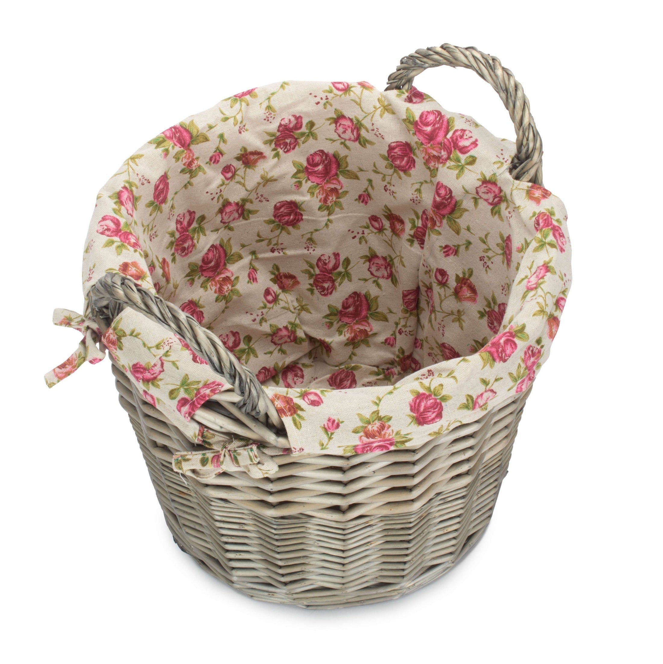 Antique Wash Willow Craft Basket with Garden Rose Lining - REGN