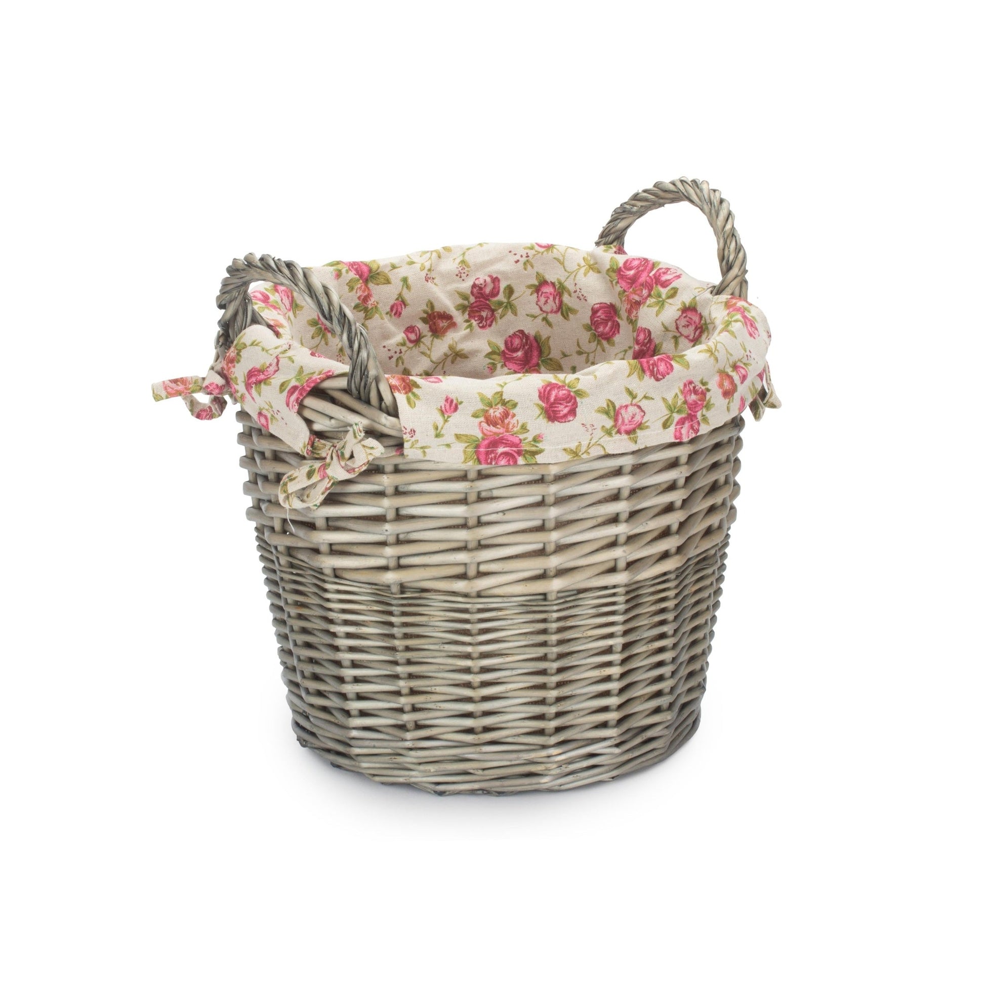 Antique Wash Willow Craft Basket with Garden Rose Lining - REGN