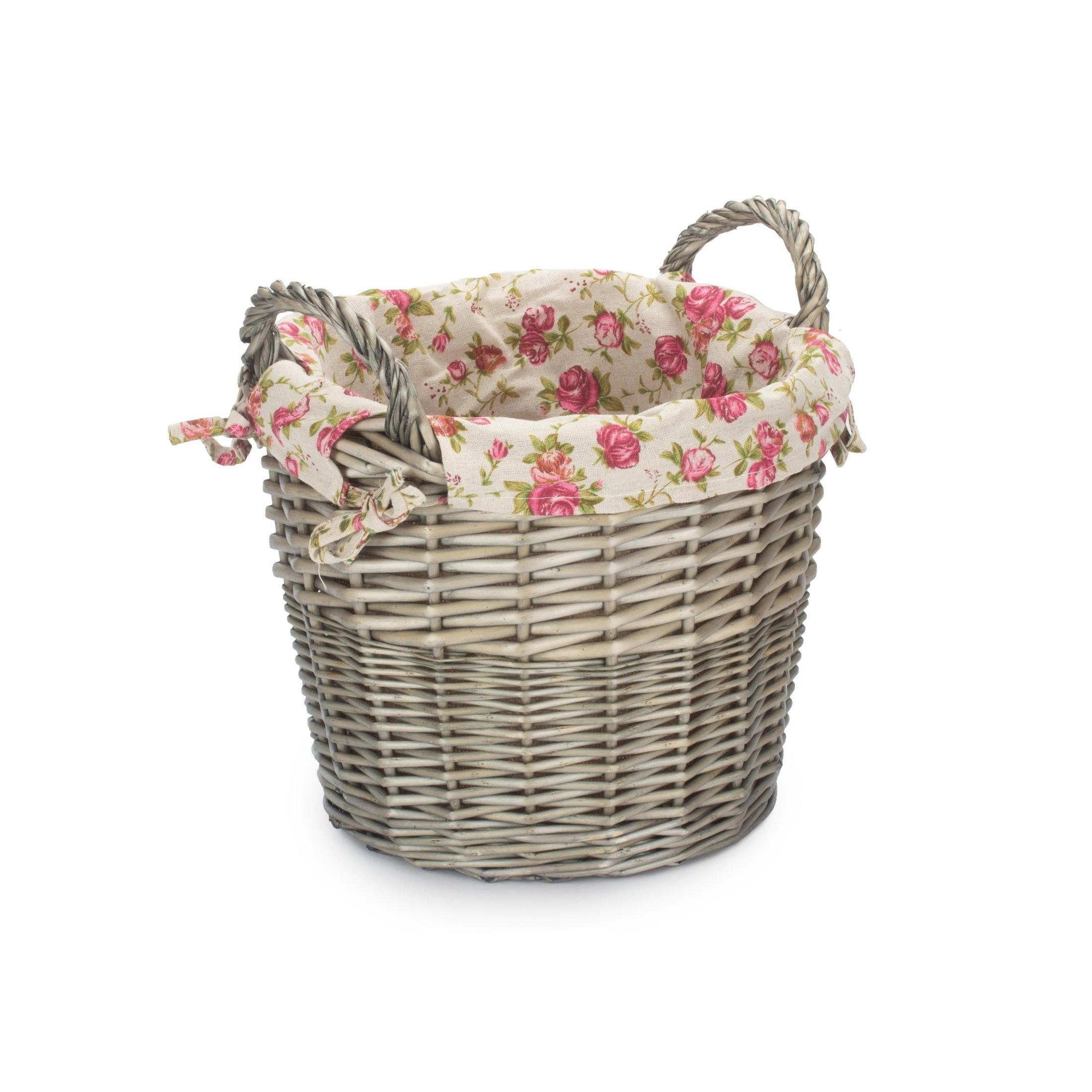 Antique Wash Willow Craft Basket with Garden Rose Lining - REGN