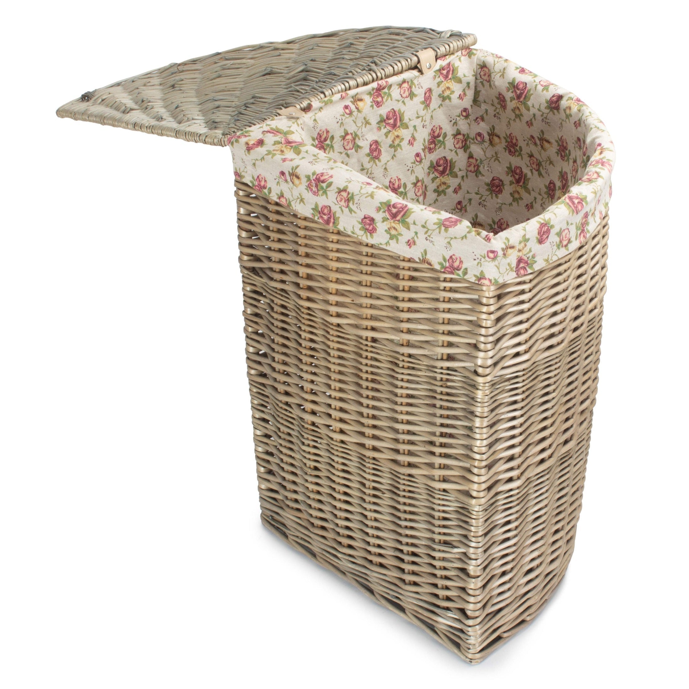 Antique Wash Willow Large Corner Linen Basket with Garden Rose Lining - REGN