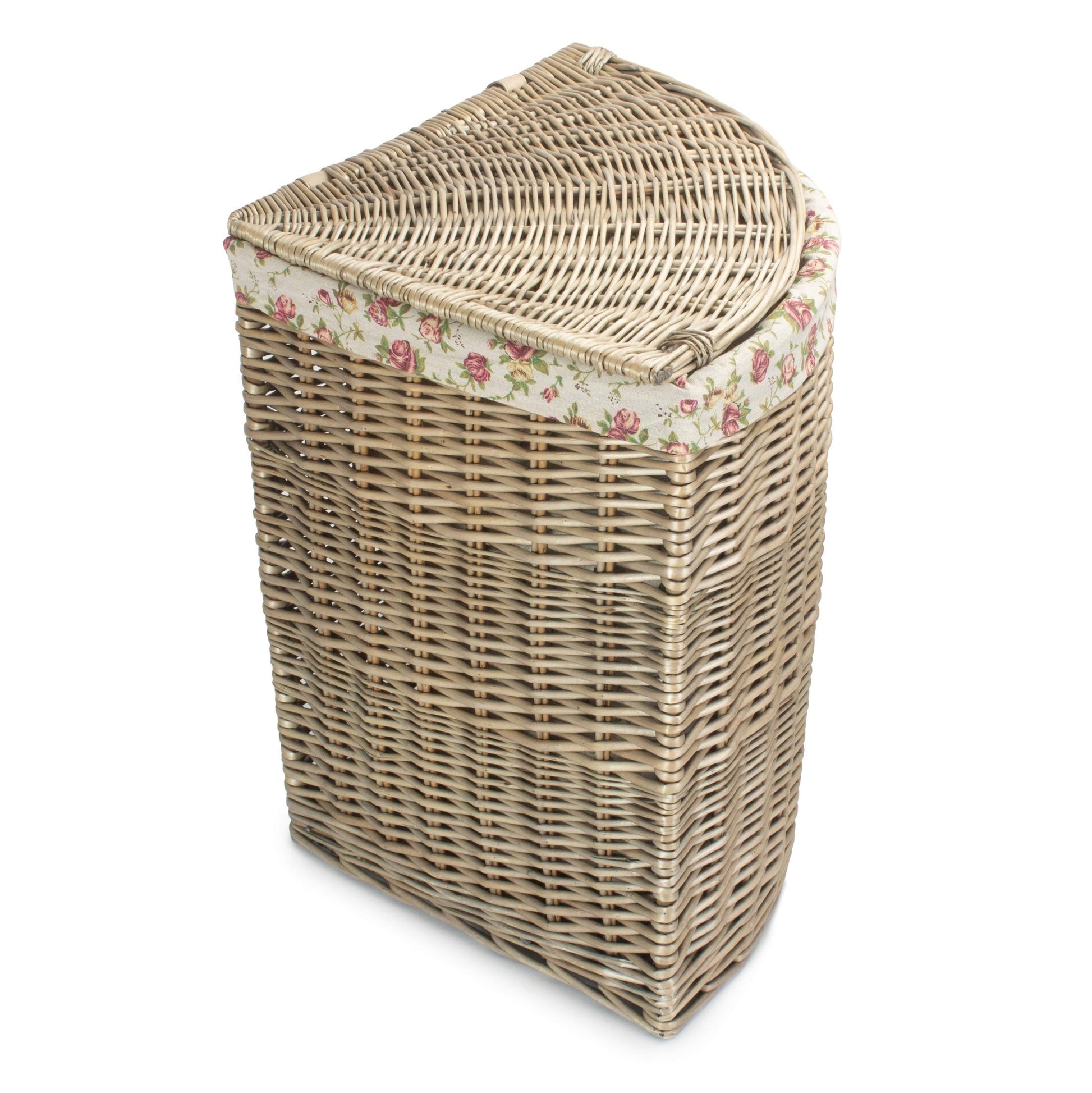 Antique Wash Willow Large Corner Linen Basket with Garden Rose Lining - REGN