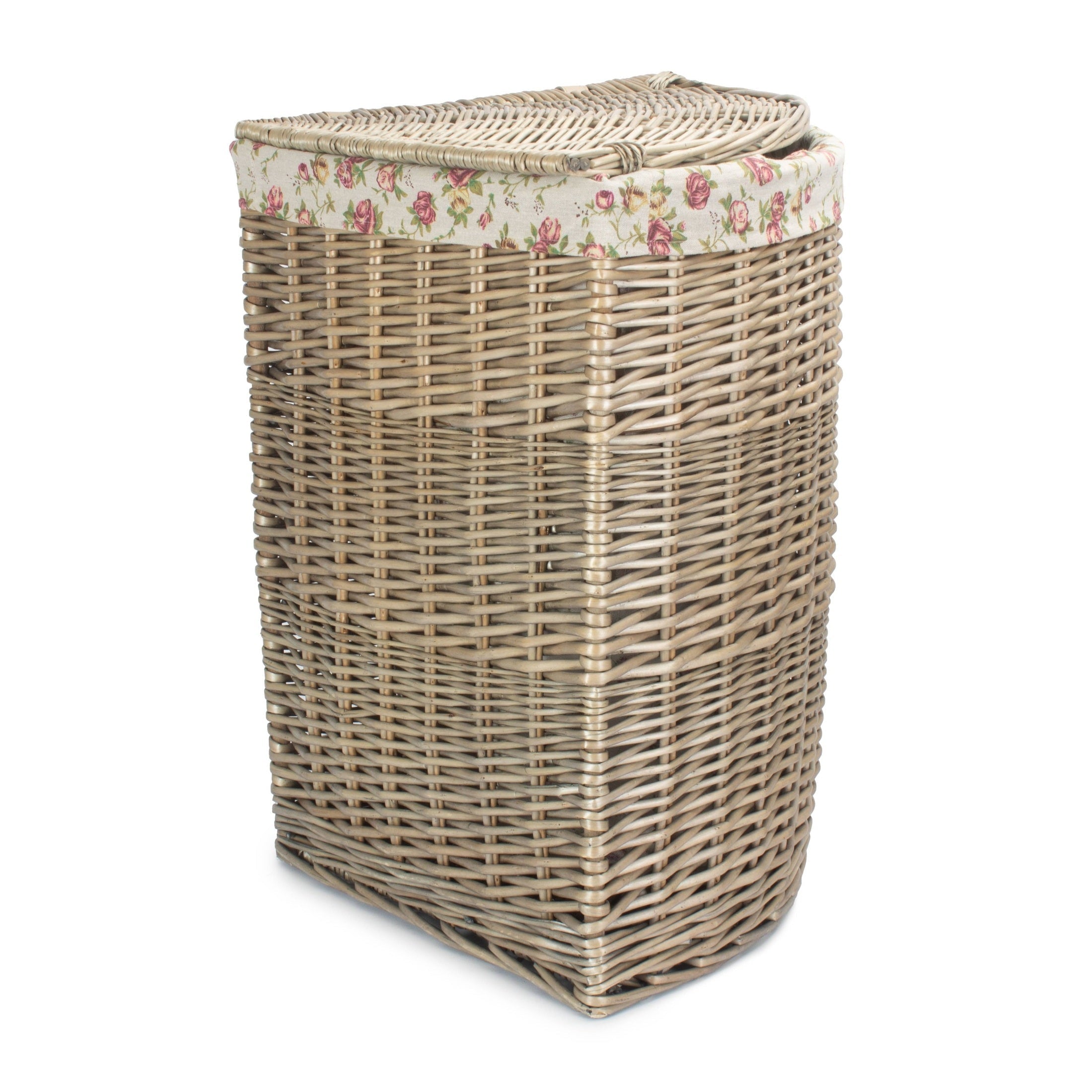 Antique Wash Willow Large Corner Linen Basket with Garden Rose Lining - REGN