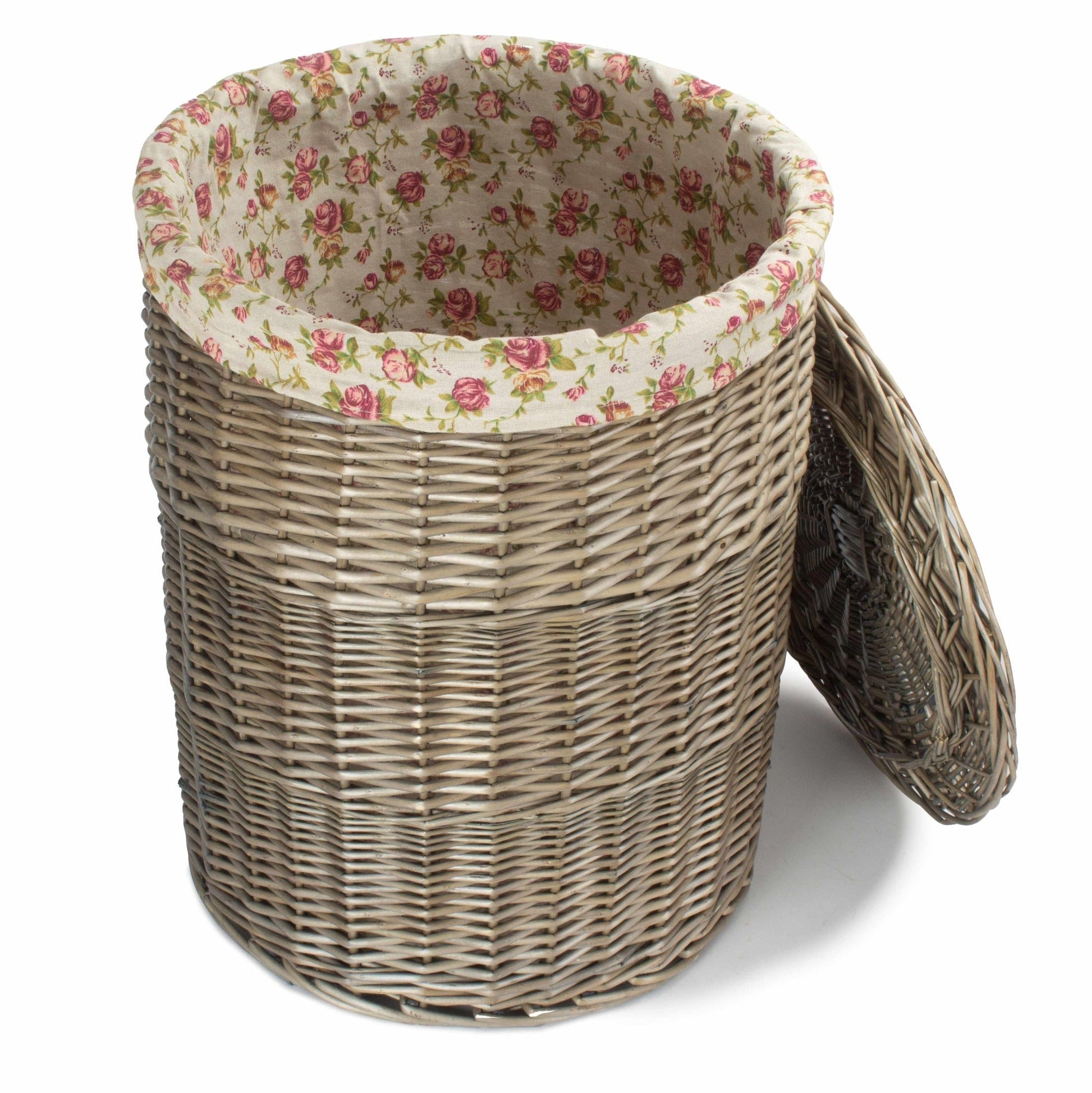 Antique Wash Willow Large Round Linen Basket with Garden Rose Lining - REGN