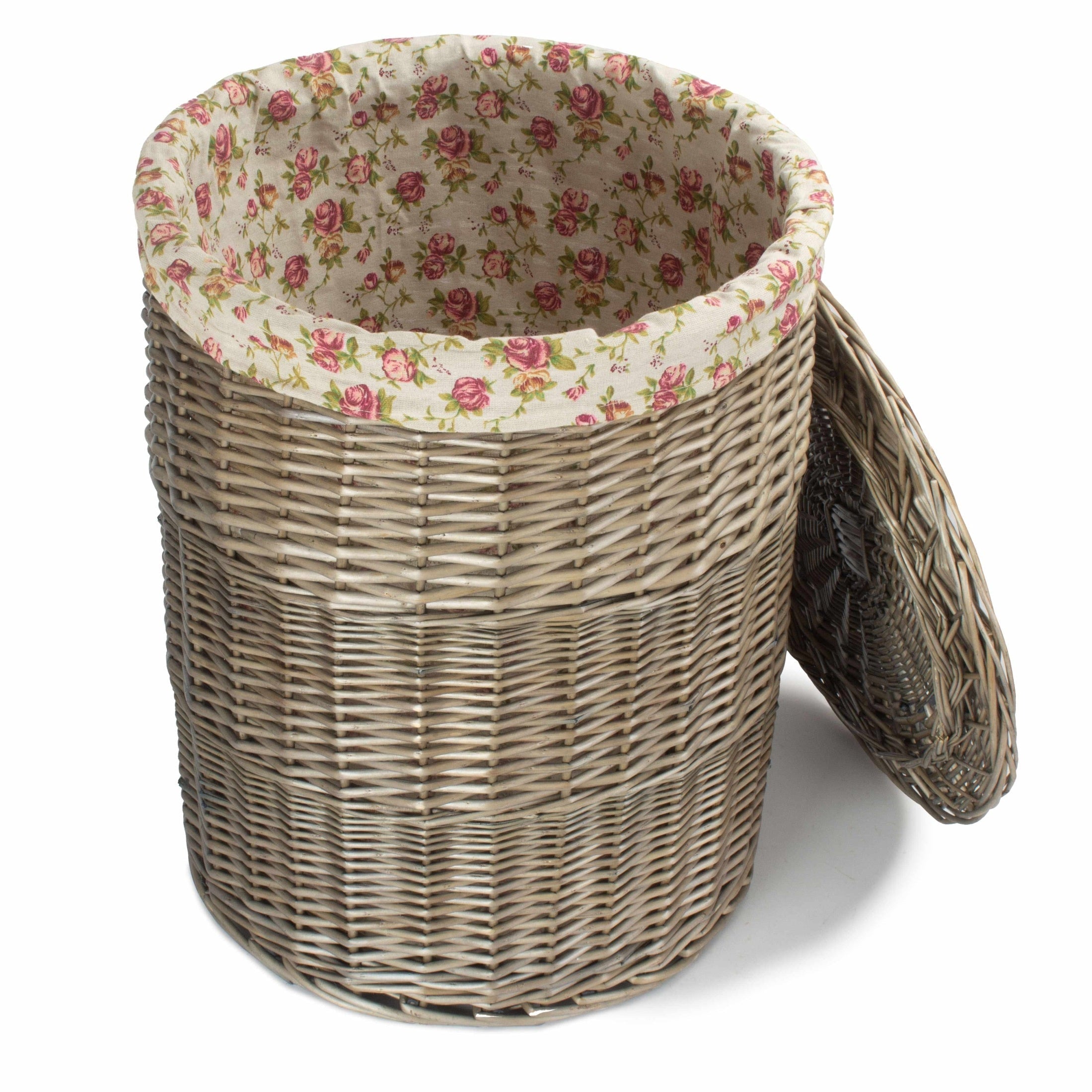Antique Wash Willow Large Round Linen Basket with Garden Rose Lining - REGN