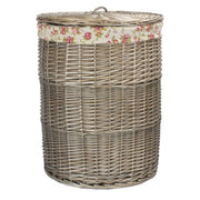 Antique Wash Willow Large Round Linen Basket with Garden Rose Lining - REGN