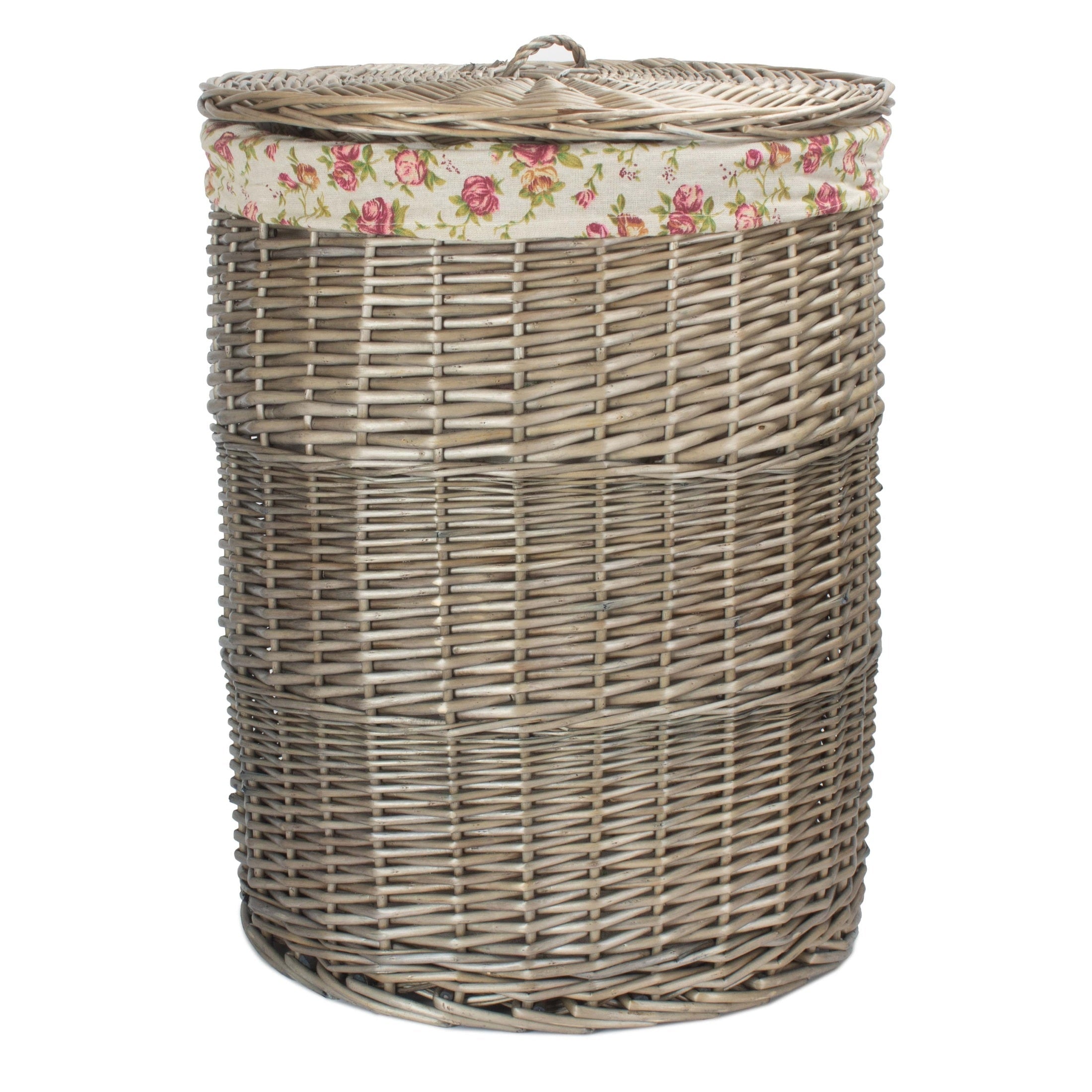 Antique Wash Willow Large Round Linen Basket with Garden Rose Lining - REGN