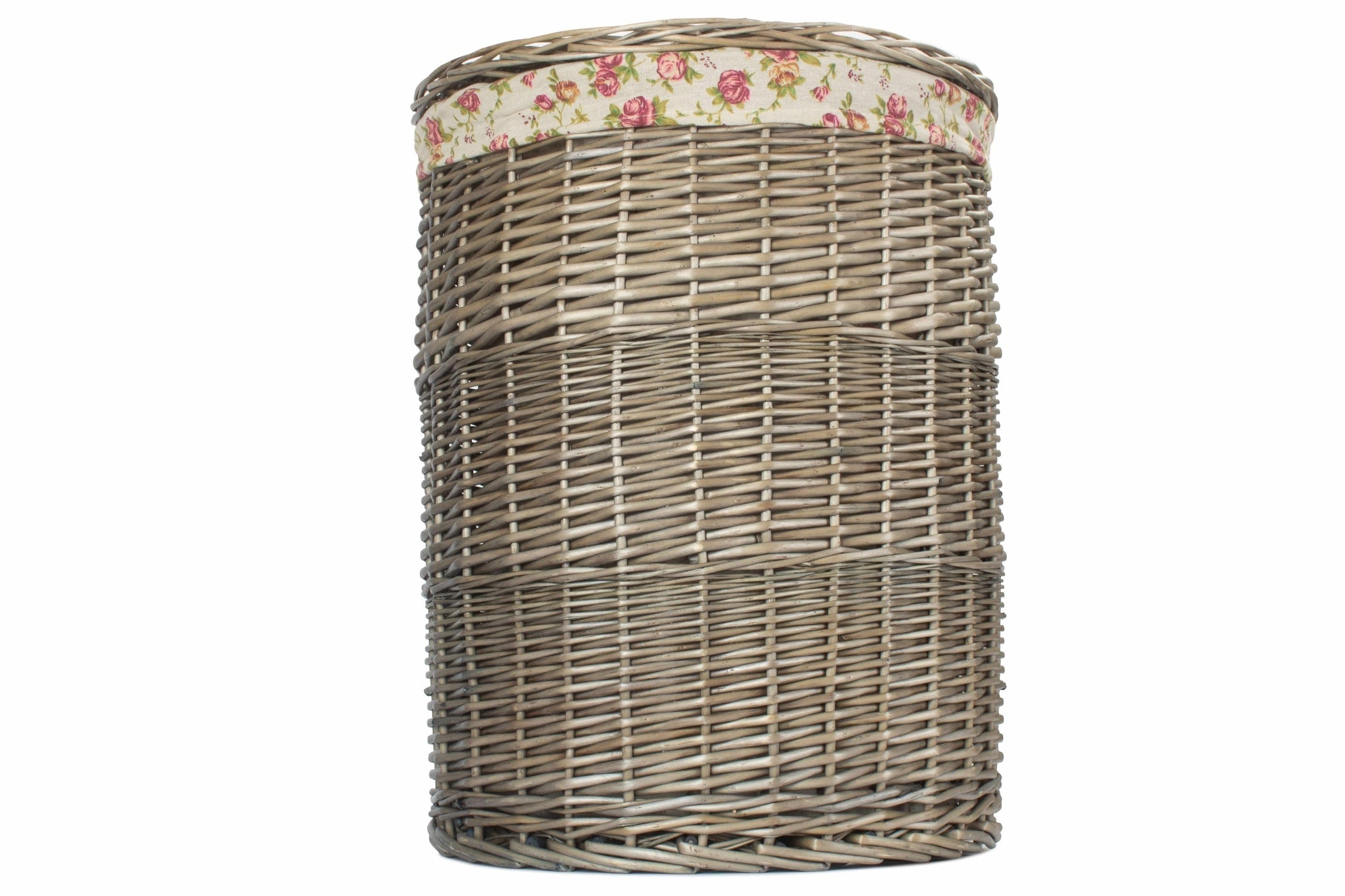 Antique Wash Willow Large Round Linen Basket with Garden Rose Lining - REGN