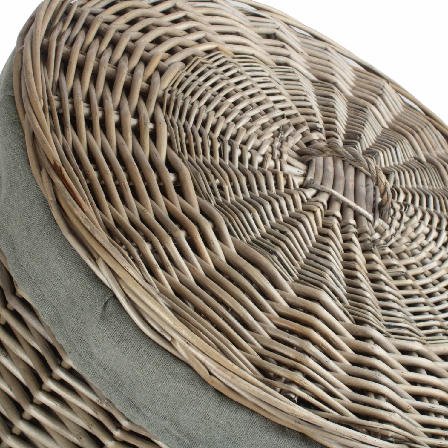 Antique Wash Willow Large Round Linen Basket with Grey Sage Lining - REGN