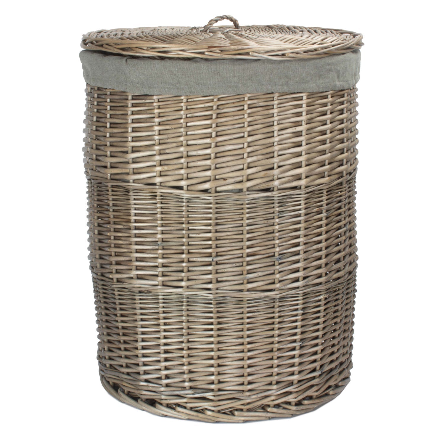 Antique Wash Willow Large Round Linen Basket with Grey Sage Lining - REGN