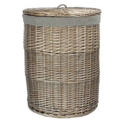 Antique Wash Willow Large Round Linen Basket with Grey Sage Lining - REGN