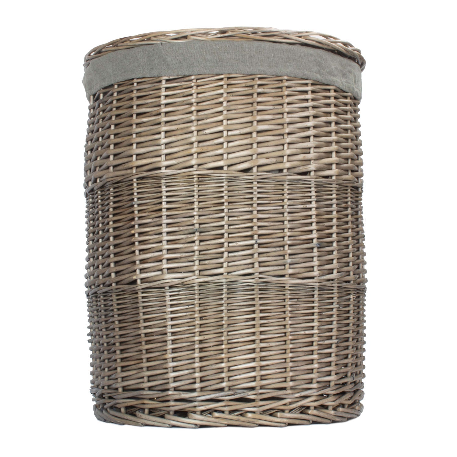 Antique Wash Willow Large Round Linen Basket with Grey Sage Lining - REGN