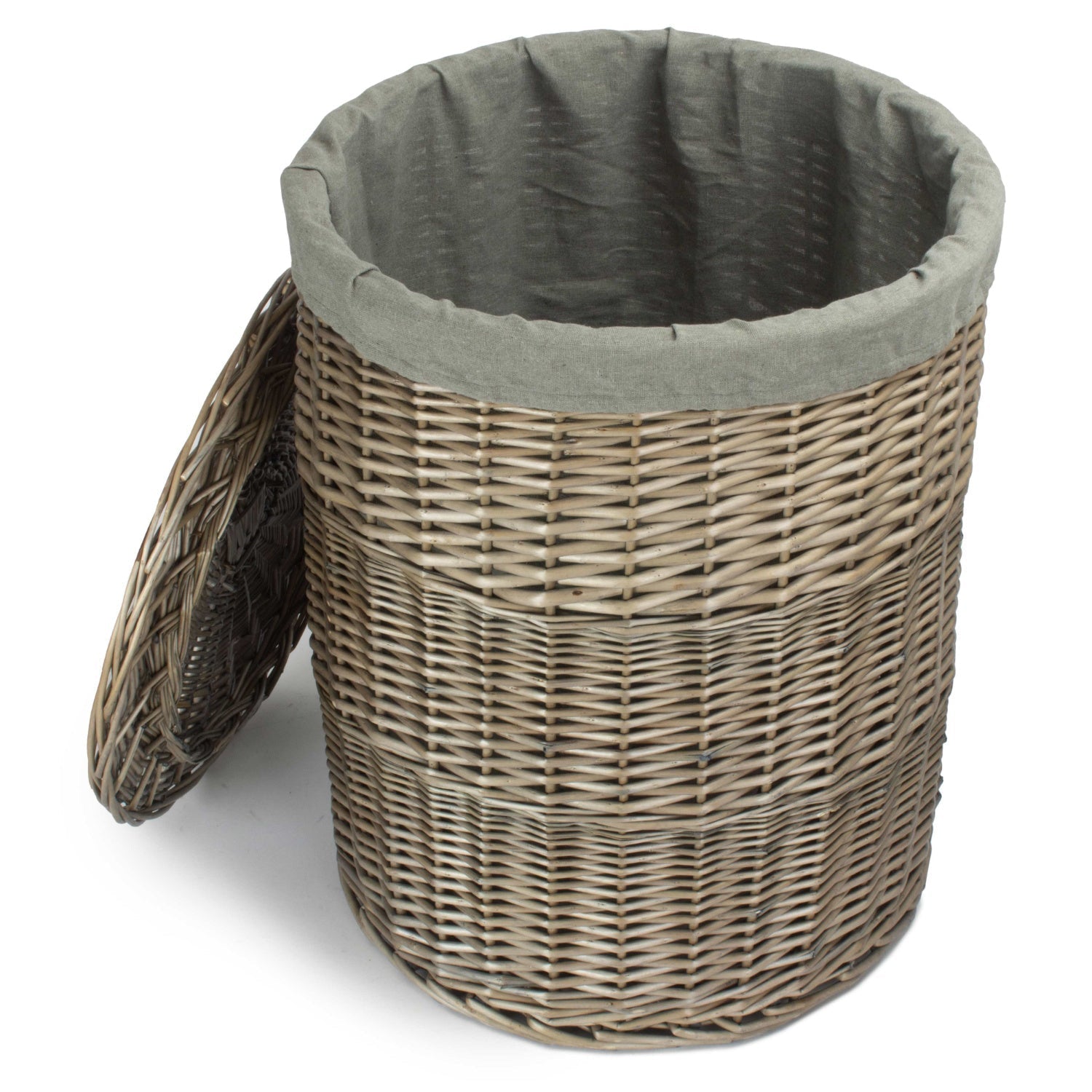 Antique Wash Willow Large Round Linen Basket with Grey Sage Lining - REGN
