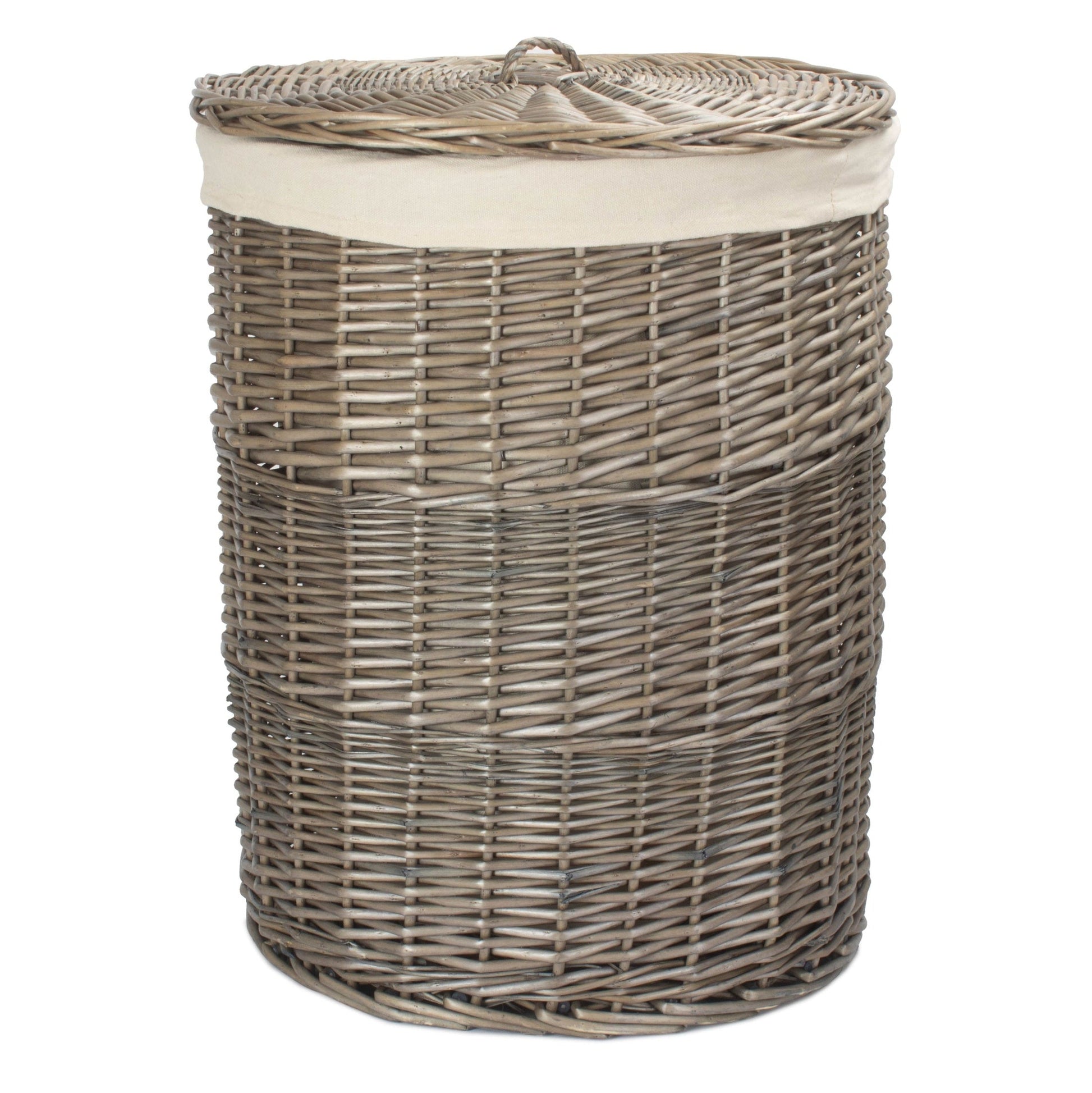 Antique Wash Willow Large Round Linen Basket with White Lining - REGN