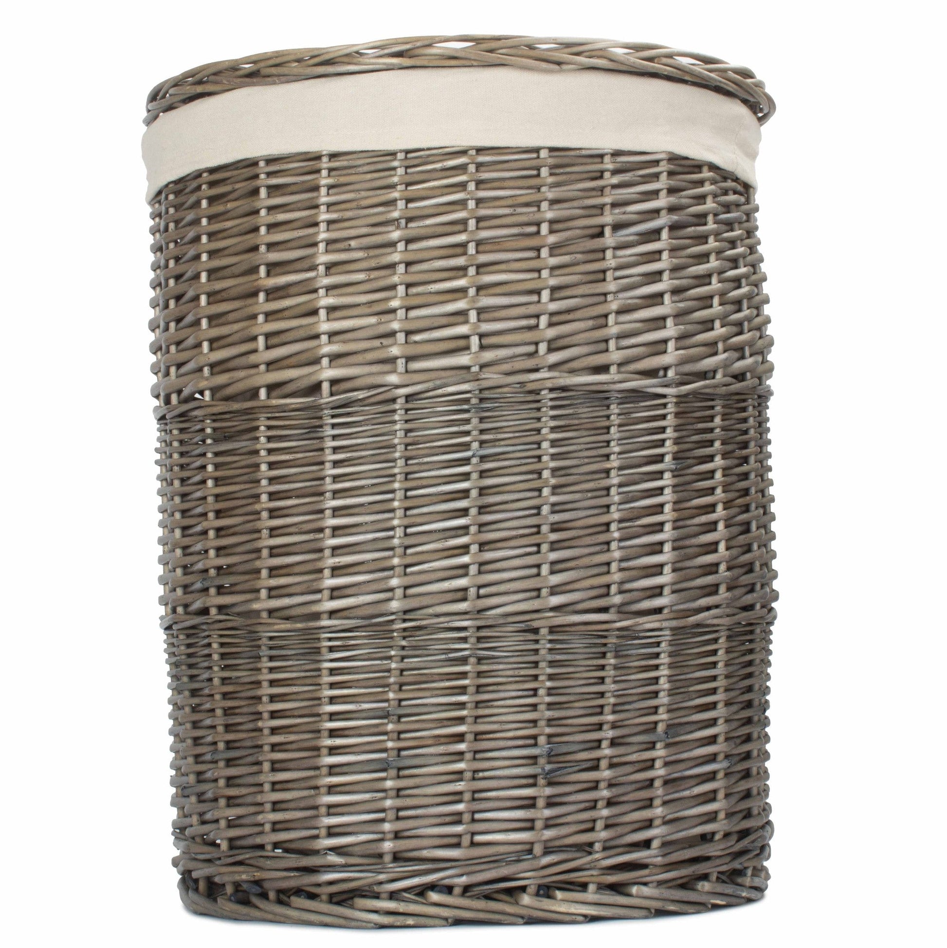 Antique Wash Willow Large Round Linen Basket with White Lining - REGN