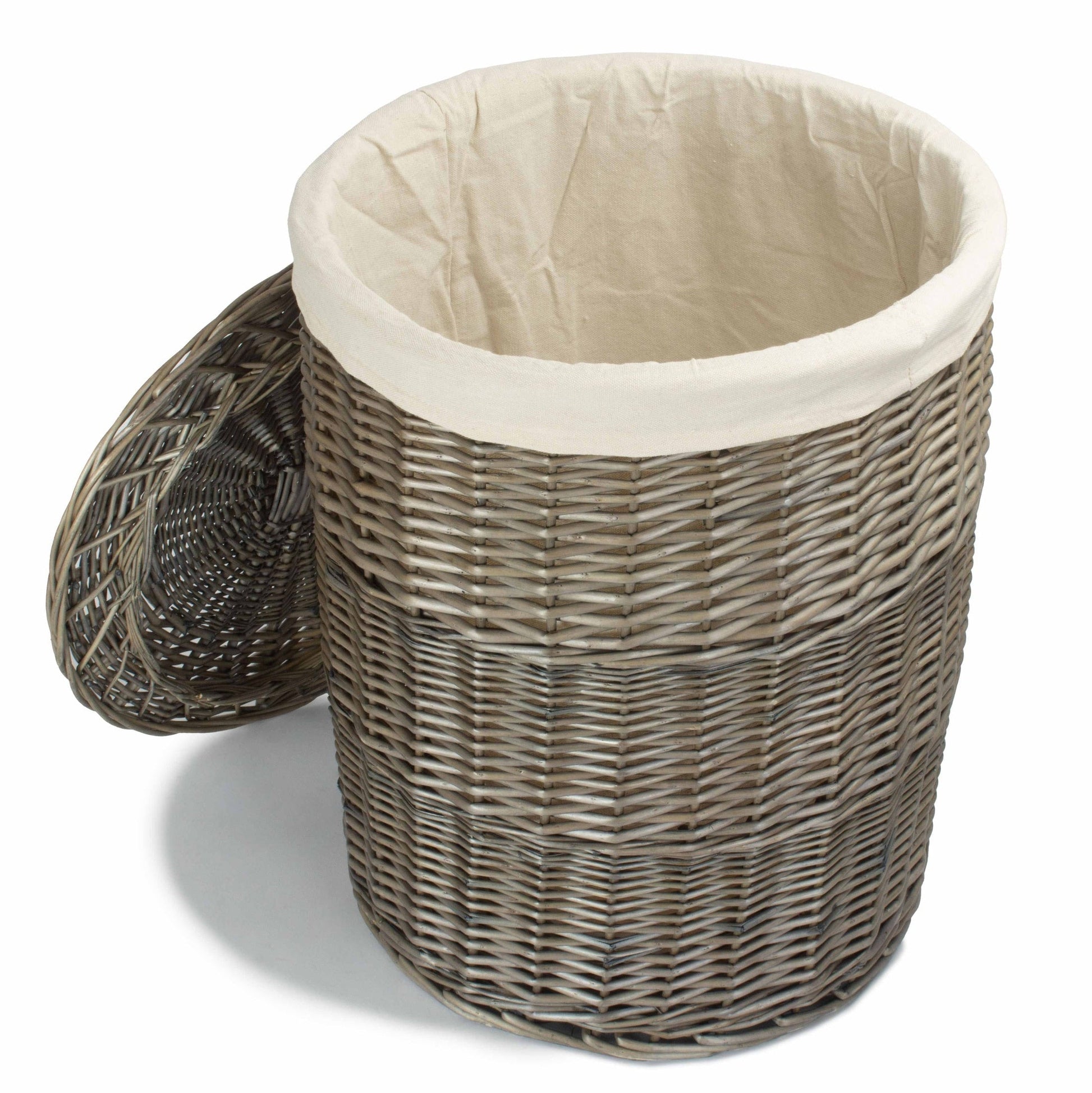 Antique Wash Willow Large Round Linen Basket with White Lining - REGN