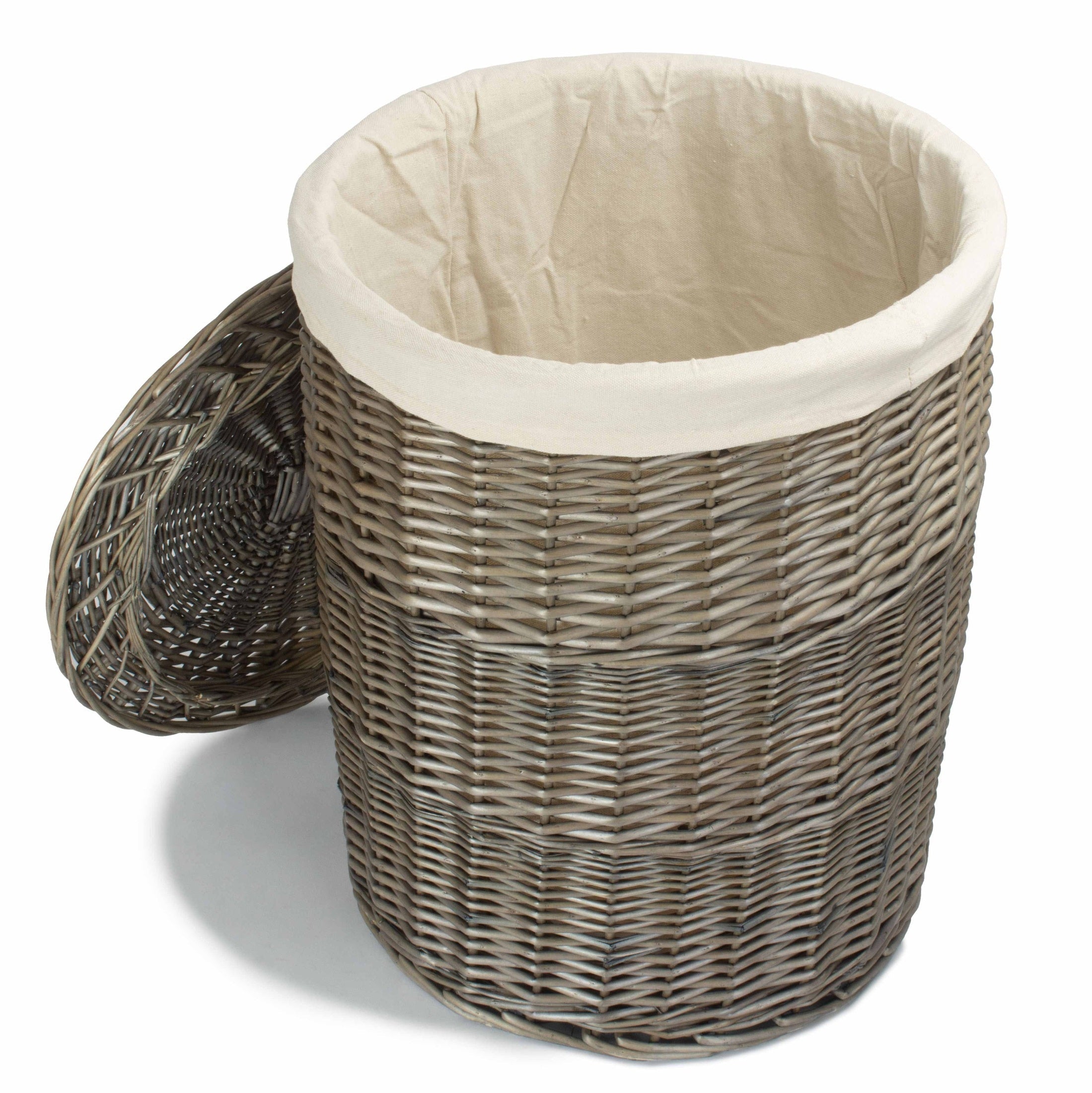 Antique Wash Willow Large Round Linen Basket with White Lining - REGN