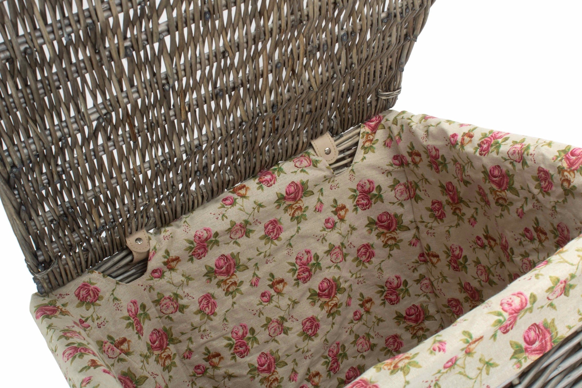 Antique Wash Willow Large Square Laundry Basket with Garden Rose Lining - REGN