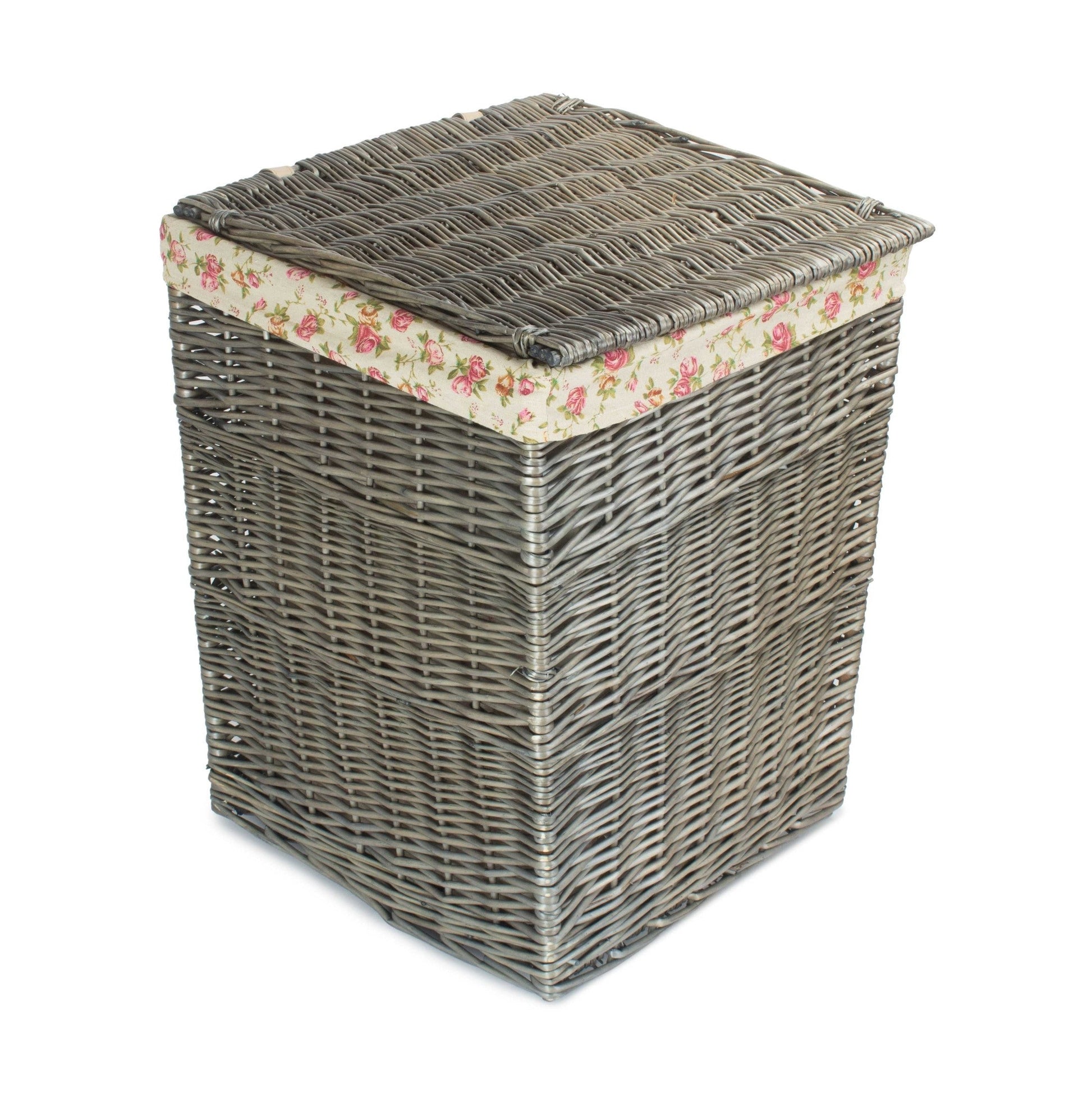 Antique Wash Willow Large Square Laundry Basket with Garden Rose Lining - REGN