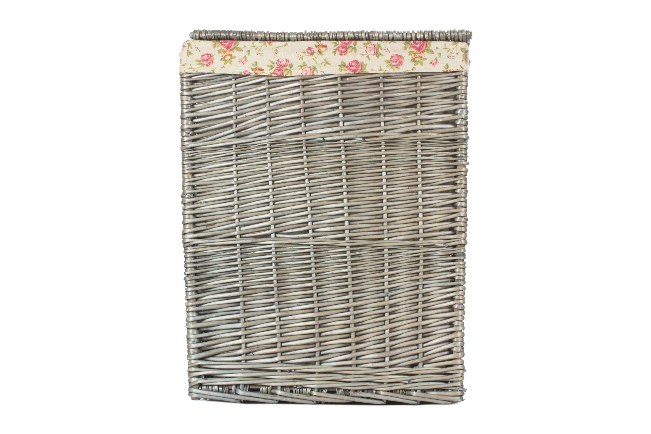 Antique Wash Willow Large Square Laundry Basket with Garden Rose Lining - REGN