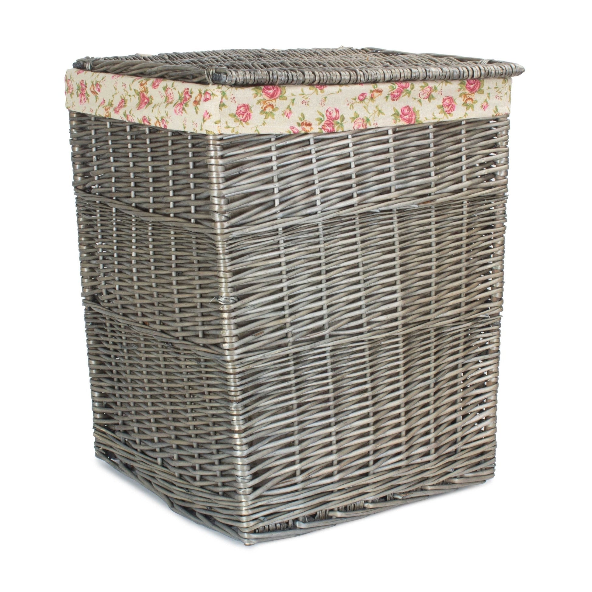 Antique Wash Willow Large Square Laundry Basket with Garden Rose Lining - REGN