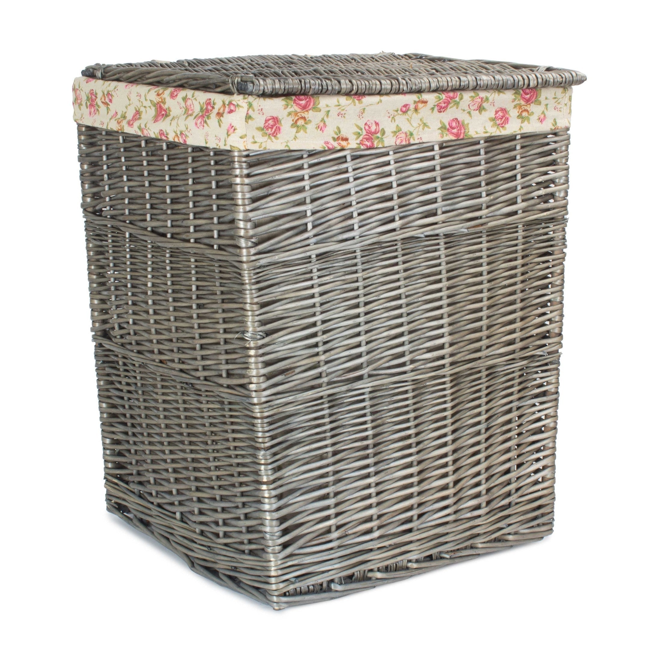 Antique Wash Willow Large Square Laundry Basket with Garden Rose Lining - REGN