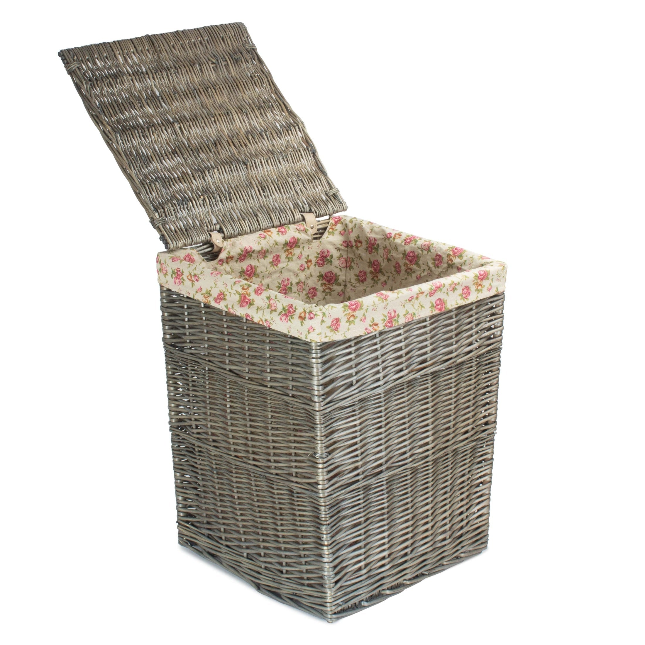Antique Wash Willow Large Square Laundry Basket with Garden Rose Lining - REGN