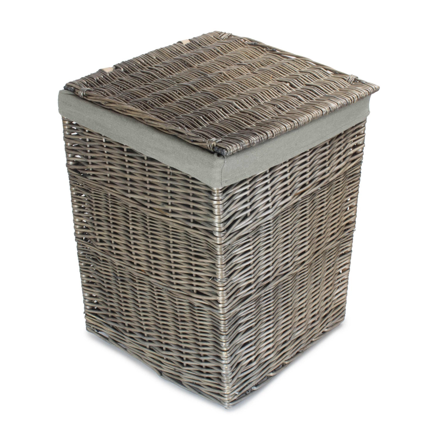 Antique Wash Willow Large Square Laundry Basket with Grey Sage Lining - REGN