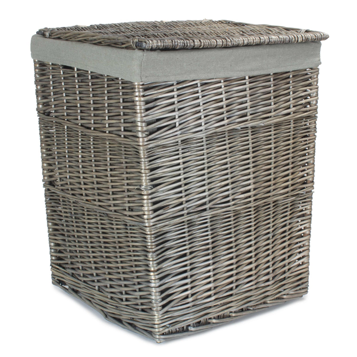 Antique Wash Willow Large Square Laundry Basket with Grey Sage Lining - REGN