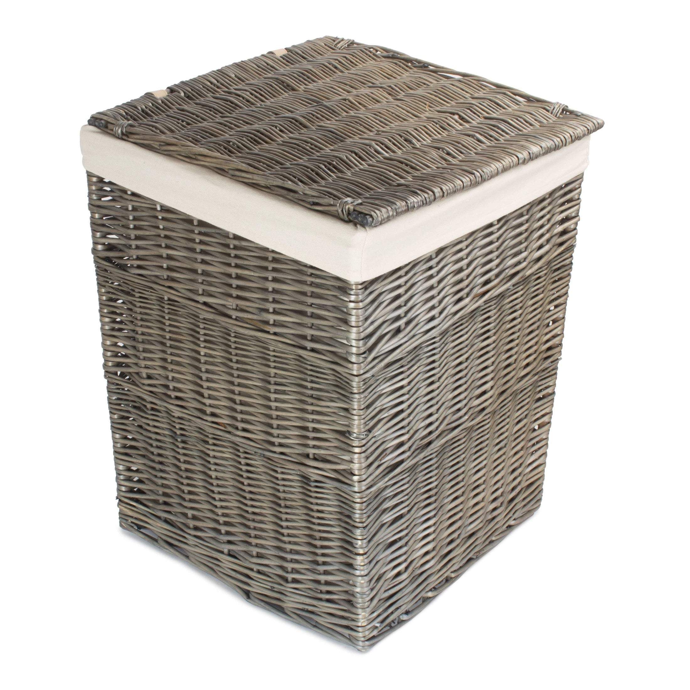 Antique Wash Willow Large Square Laundry Basket with White Lining - REGN