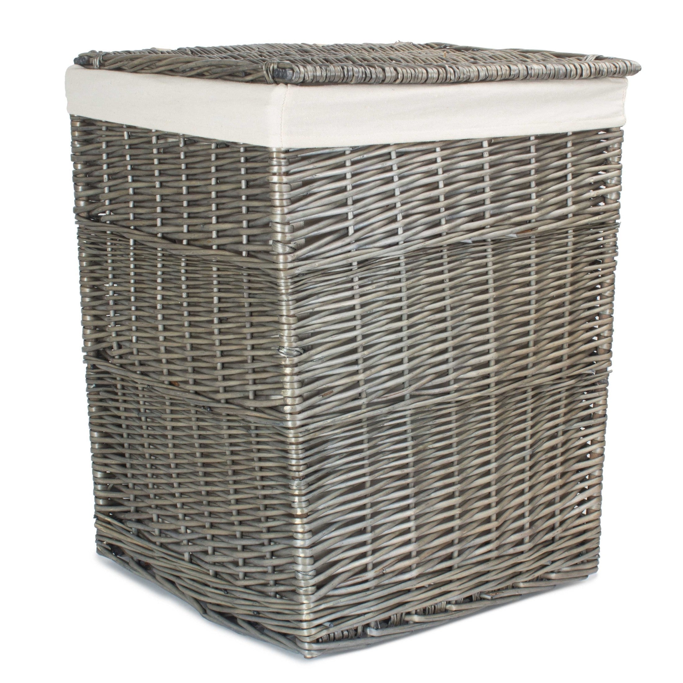 Antique Wash Willow Large Square Laundry Basket with White Lining - REGN